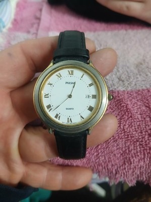 Pulsar Men v3207A70 R 1 Quartz numeral watch black leather? buckle band