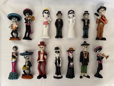 14 Piece Set of Day of the Dead Halloween Skeleton Resin Figurine Decorations