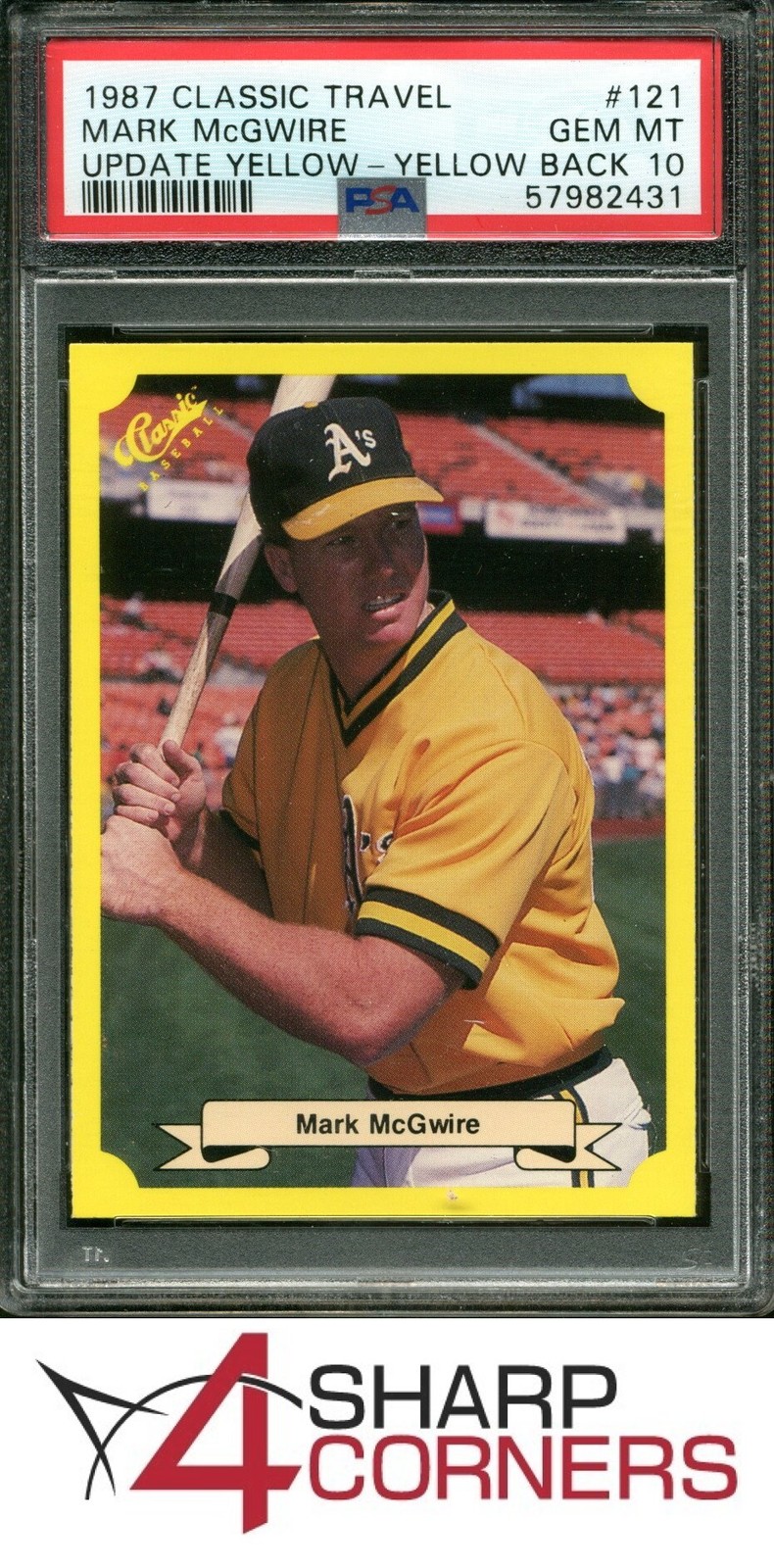 1987 CLASSIC TRAVEL UPDATE #121 MARK McGWIRE YELLOW BACK PSA 10 view 1