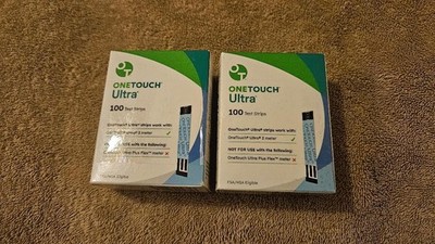 One Touch Ultra Test Strips 100 count 2 Boxes (200 Total)