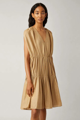 JOSEPH London Lema Ramie TAN Voile Plisse Sleeveless Tent Dress SIZE 38 M, NWOT