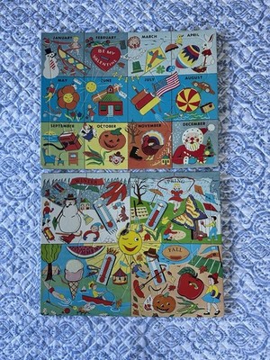 Vintage Built Rite Puzzles Lot Of 2 Seasons And Months In A Year Educational
