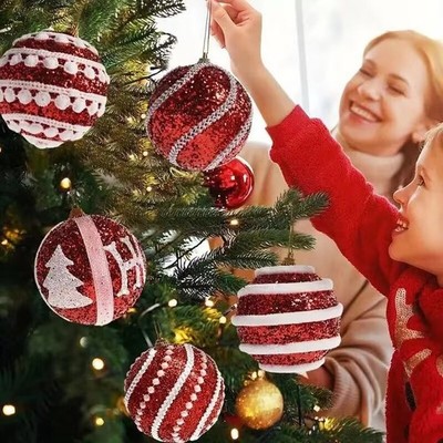 8cm Rot Schaumstoff Glitzer Weihnachtsschmuck für Baum Leicht Weihnachtsdeko