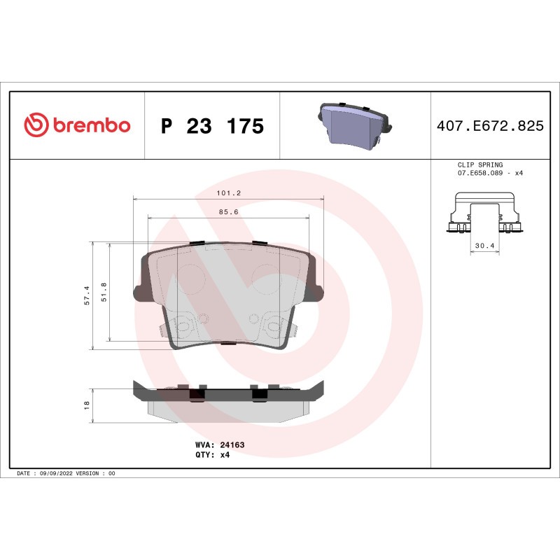 BREMBO P 23 175 Pastillas de freno trasero para 300 Charger Challenger Thema - Imagen 2