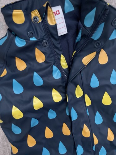 Reima Kids Unisex Koski Fleece Lined Raincoat Jacket 5Y | 110CM Raindrop Pattern - Picture 3 of 11