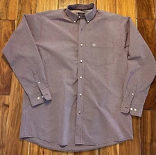 Ariat Pro Series Long Sleeve Burgundy Plaid Button Down Dress Shirt Men's L