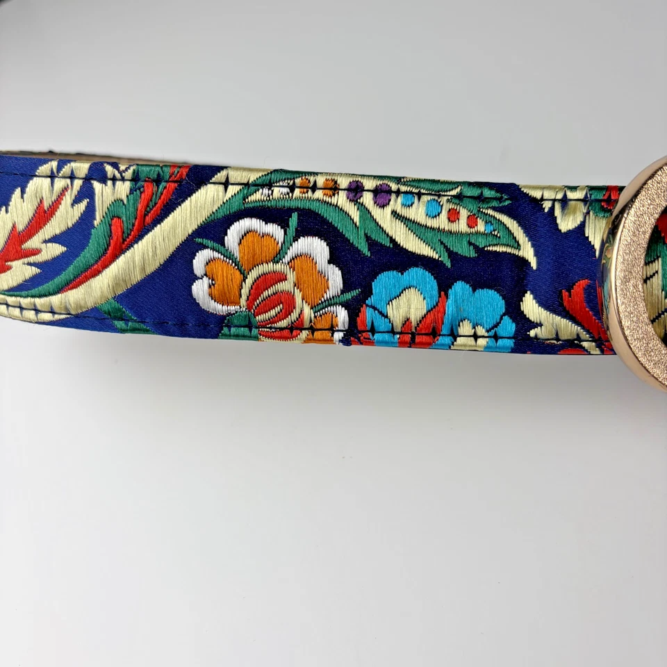 Women’s Floral Satin Embroidered Belt Gold Oval Buckle Boho Vintage Style 35" - Image 4 of 4