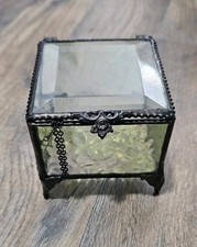 Vintage STYLE BUILT Trinket Jewelry Box Beveled Glass Footed Beautiful