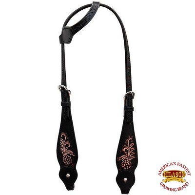 38BH Hilason Western Horse Headstall Bridle American Leather Black Floral