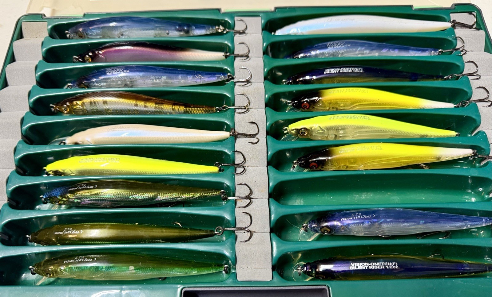 Megabass Vision 110 Jerkbait Collection In Jerkbait Box. Rare Box And Colors Ito - Image 1