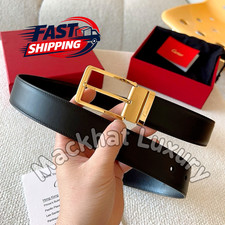 Auction CARTIER Black Leather Belt Gold Buckle Men's Luxury Designer Rare