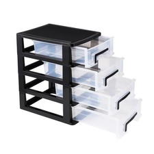 4 Drawer Desk Organizer, Plastic Home Office Storage Organizer, Makeup Organi...