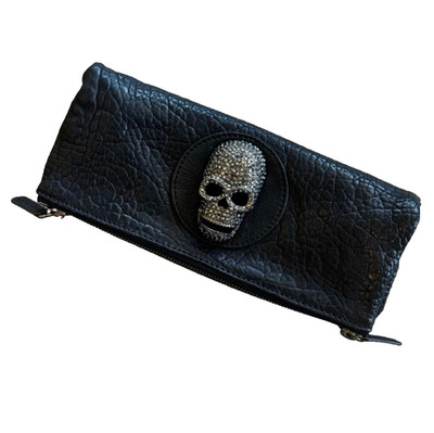 THOMAS WYLDE BLACK PEBBLED LEATHER FOLD-OVER SKULL CLUTCH | eBay