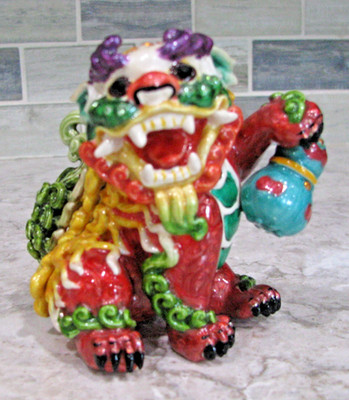 Rucinni Colorful Ornate Feng Shui Dragon Metal Trinket Box 3.5'',Magnetic Closure