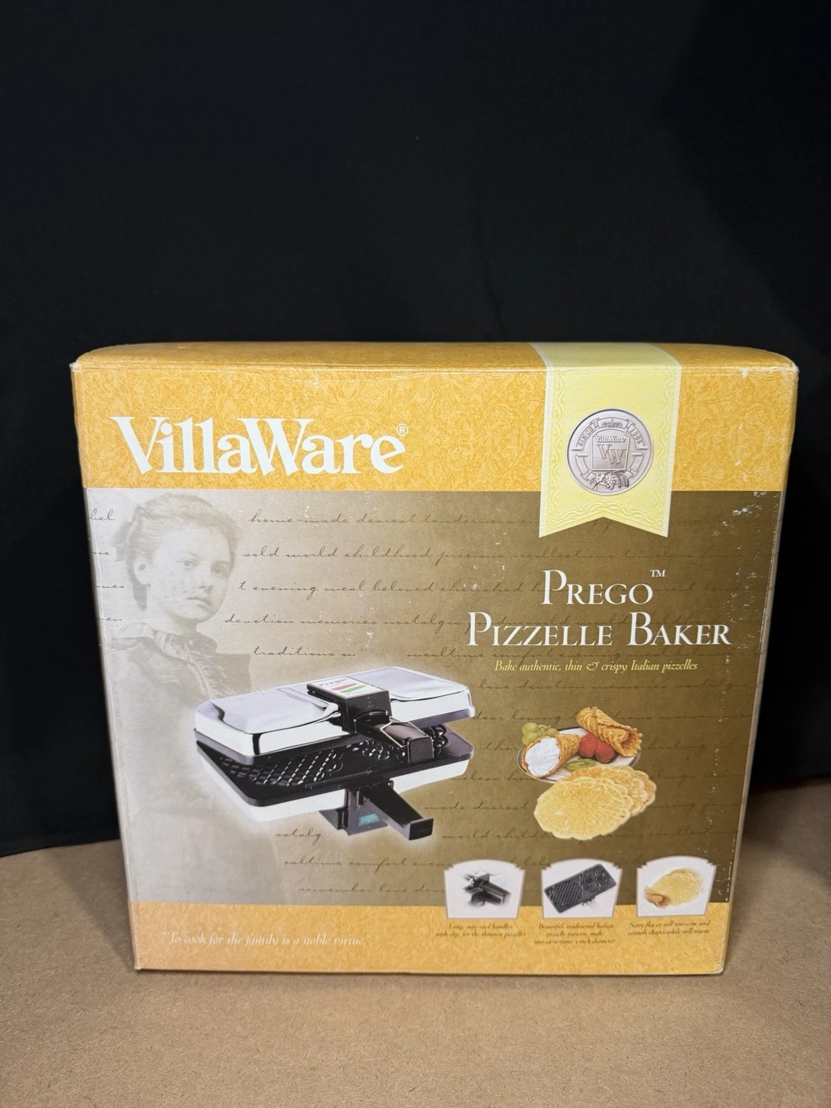 VillaWare V3600-NS 750W Prego Pizzelle Baker - Black/Silver Open Box Never Used