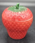 Vintage 1940's Hazel Atlas Strawberry Jam Jar Milk Glass Retro Red Fruit Kitchen