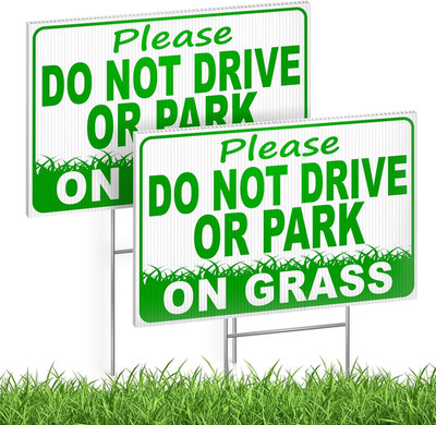 2-Pack Do Not Drive or Park on Grass Yard Sign, Keep off Grass Sign 12×8 Double-
