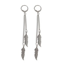 Classic Small Leaf Hoop Drop Earring Feather Tassel Dangle Earring for Unisex