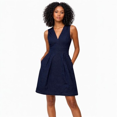 ADAM by Adam Lippes Denim Dress 10 Made in NYC Deep V Sleeveless Fit Flare  Chic | eBay