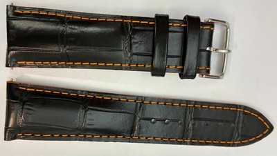 23 mm MIDO Uhrenarmband Echt Leder Krokoprägung schwarz mit Oranger Naht