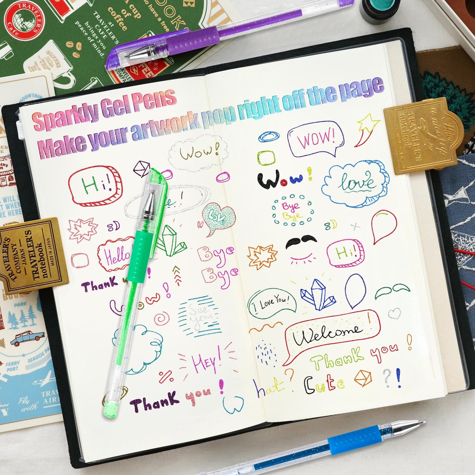 Aen Art Glitter Gel Pens for Adult Coloring Books, 36 Colors Gel Marker Set C...