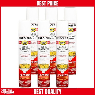 6 Pack RustOleum Stops Rust Turbo Spray Paint, 4X Faster, 24 oz, Gloss White NEW