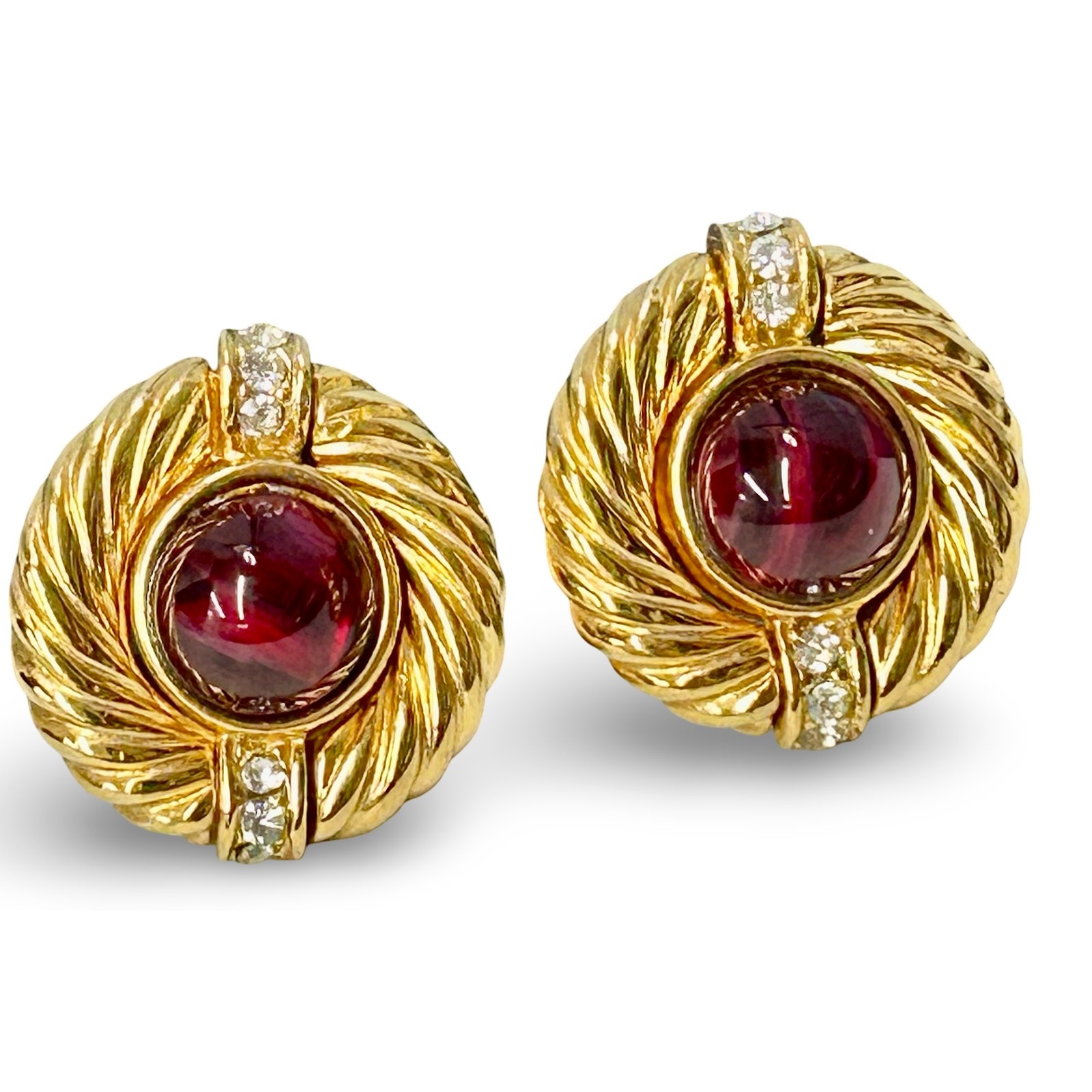 Givenchy Gold Tone Red Cabochon Earrings Pierced thumbnail 2