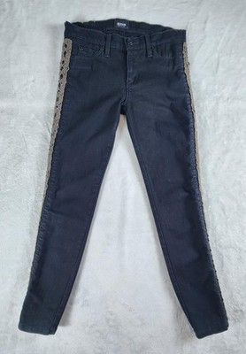Hudson Jeans Womens 25 Black Luna Crop Super Skinny Beaded Side Trim Denim