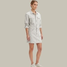 Abercrombie & Fitch Denim Shirt Dress Womens MT Grey Utility Long Sleeve Mini