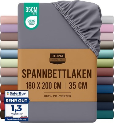 Utopia Bedding, Fitted Sheet, 180 x 200 cm, Grey, Oeko-Tex Certified