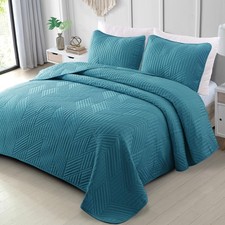 Ultrasonic Full Queen Quilt Bedding Set, Lightweight Teal Bedspreads Soft Modern