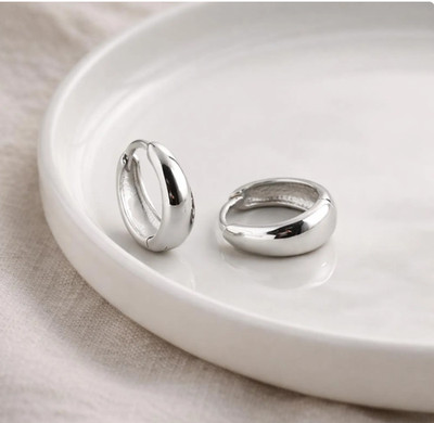Minimal Everyday Hoops Earrings Solid 14K White Gold Wedding Gift For Women's