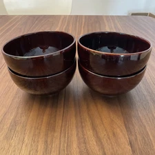 Set of 4 CRATE & BARREL Coupe Cereal Bowl Mahogany Red Brown Glaze Japan