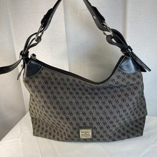 Borsa vintage Y2K Dooney & Bourke DB monogramma borsa tela marrone pelle nera hobo