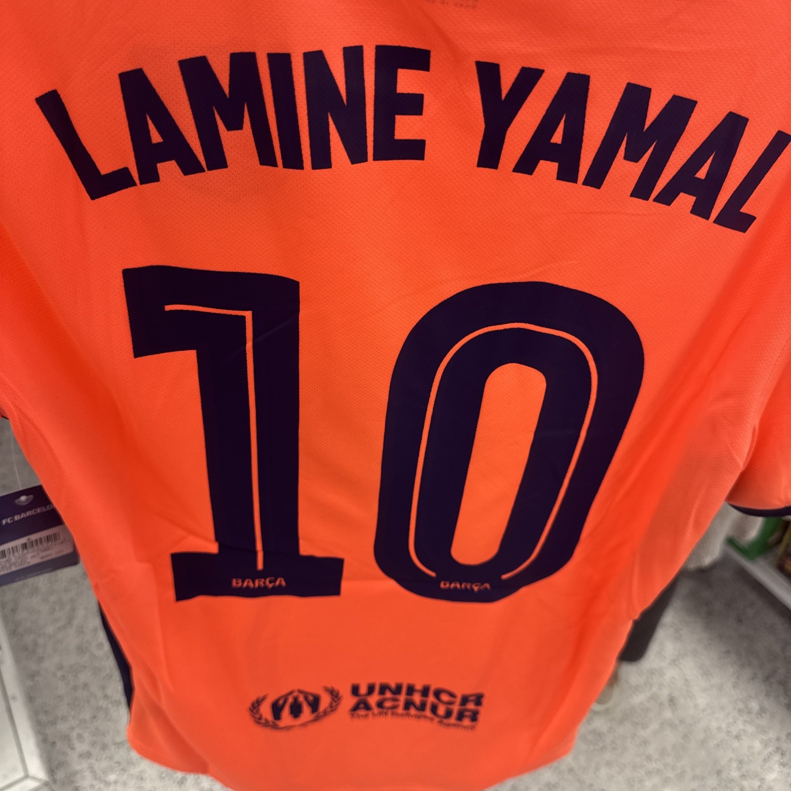 Barca Soccer Jersey Lamine Yamal #10 Orange Size Small Official Merchandise