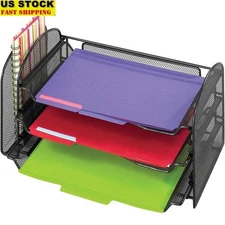 Onyx Steel Mesh Desktop Organizer W/ Vertical Sections & Letter Shelves New