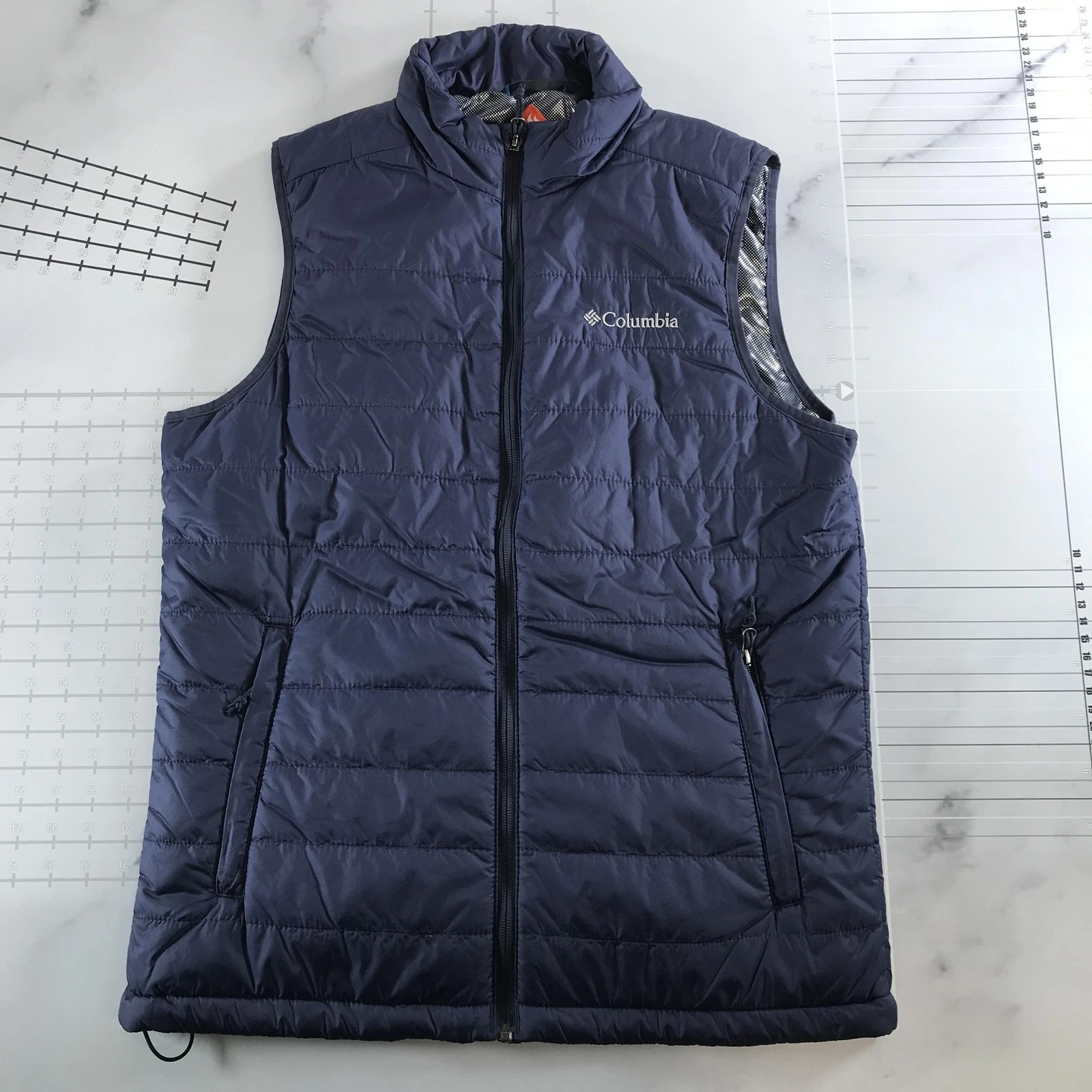 Columbia Vest Mens Small Blue Omni-Heat Quilted Insulated Full Zip Hiking