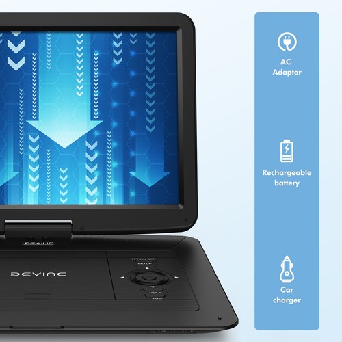 TENKER 17.9" Portable DVD Player 15.6" HD Swivel Screen Rechargeable Multimedia - Picture 9 of 12