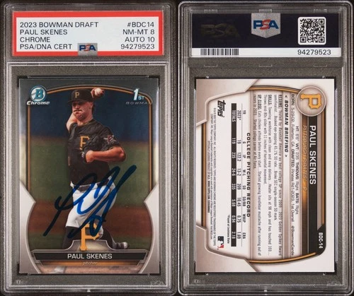 Paul Skenes Signed 2023 Bowman Draft Chrome Prospect Rookie Auto #BDC14 PSA 8