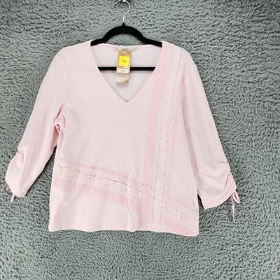 Marks & Spencer Top Womens UK 16 US 12 Pink Long Sleeve V Neck *NWT*
