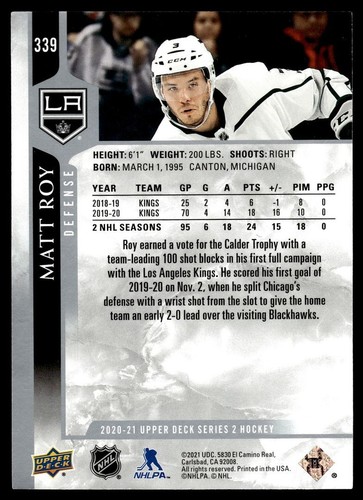2020-21 Upper Deck Series 2 NHL Matt Roy #339 - Picture 2 of 2