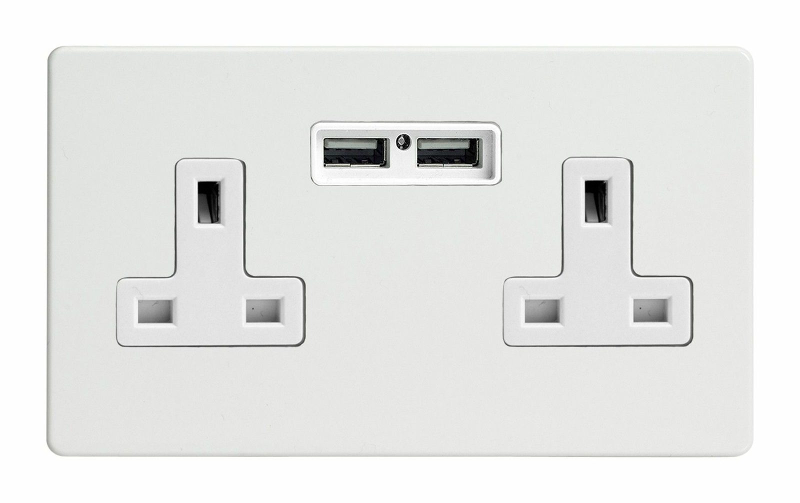 Varilight XDQ5U2WS Screwless Premium White 2 Gang Unswitched Socket 13A 2.1A USB