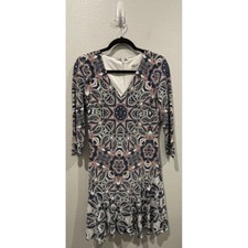 ELIZA J Design Argyle 3/4 Sleeves Mini V-Neck Lined Dress Size 4