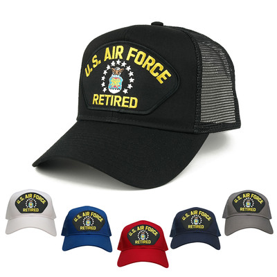 US AIR FORCE Retired Large Embroidered Iron on Patch Adjustable Mesh Trucker Cap