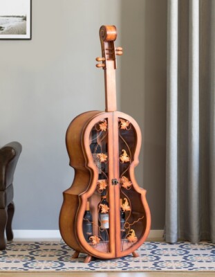 Vintiquewise Violin Shaped Wine Rack Cabinet W/2-Shelf+Acrylic Clear Double Door