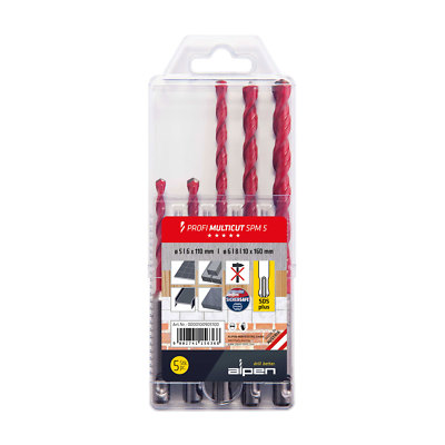 alpen SPM 5 SDS-plus HM-Mehrzweckbohrer, Profi Multicut 5-tlg. Set 5.0   10.0 mm