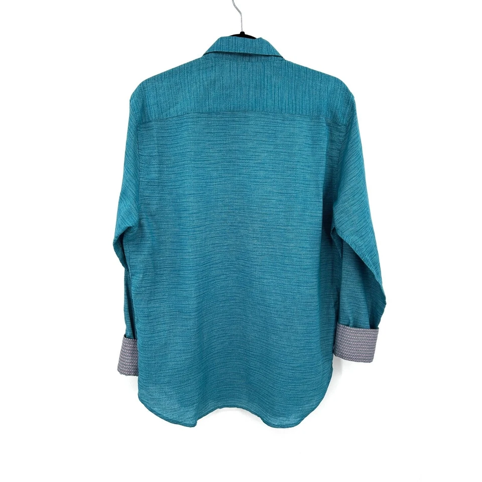 Camisa para hombre ROBERT GRAHAM azul verdoso Brixton lino manga larga abotonada mediana Foto 2 de 4