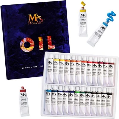 MOZART SUPPLIES Premium Ölfarben-Set 24 Farben 12 ml je Tube Künstlerfarben Öl Künstler Malfarbe