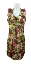 Ann Taylor Loft Womens A-line Dress Empire Waist Water Color Ruffle Petite 6/XS