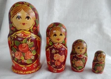 Vintage Set of 4 Matryoshka Wooden Nesting Dolls Signed
